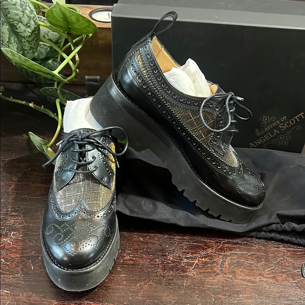 The Office of Angela Scott Miss Lucy Black Metallic Platform Oxford Shoes 36.5